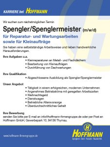 Hoffmann GmbH Job Karriere Stellenanzeige Spengler/Spenglermeister